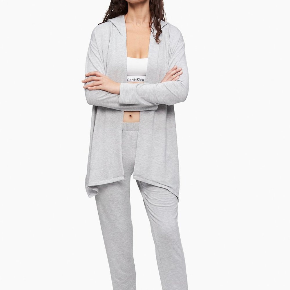 💖MEGA SALE💖Calvin Klein QS6682-060 Women Gray Hoodie Pure Lounge Flyaway Front